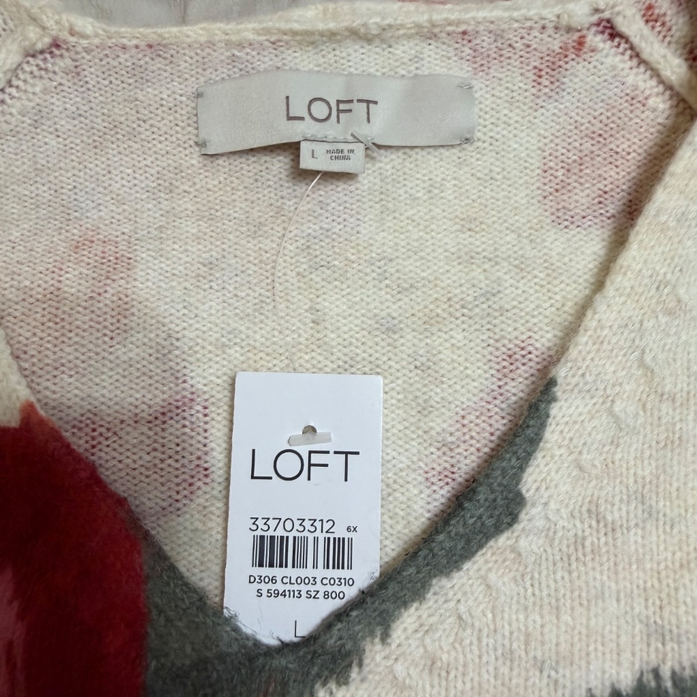 LOFT FLORAL V NECK SWEATER NWT SIZE L - Picture 5 of 5